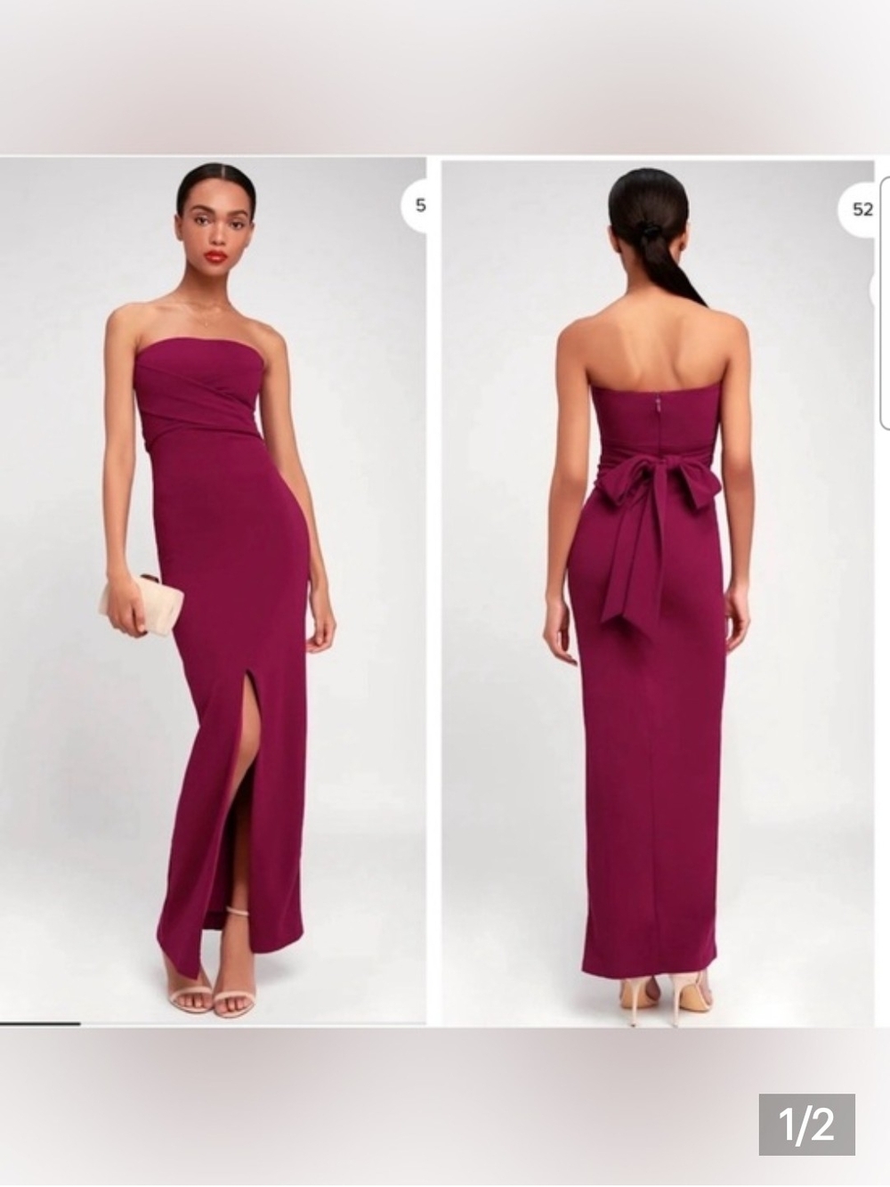 NWOT..Lulu's Strapless Burgundy Evening Gown with Back Bow
